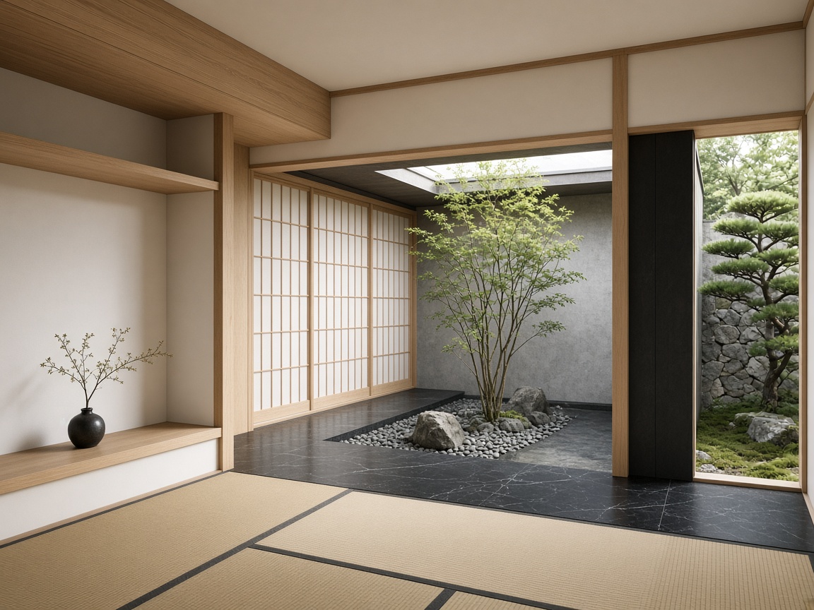 Modern Japanese zen minimalist house interior